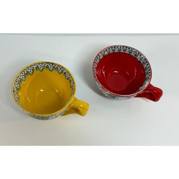 Set Of 2 Anthropologie Elka Ayala Hand-Painted Ceramic Mugs/Cups Twisted Handles - Picture 3 of 14